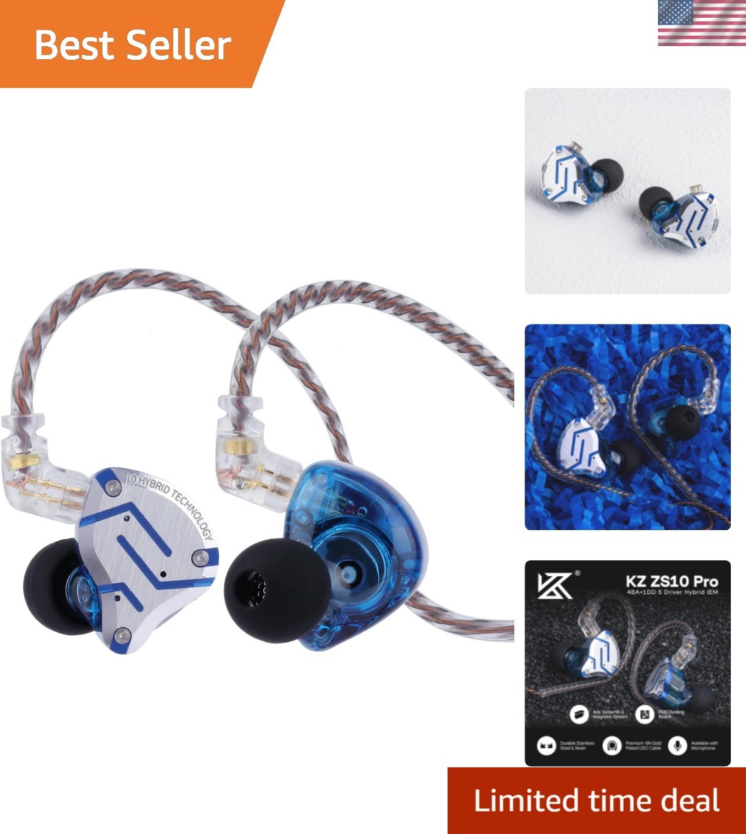 Ergonomic KZ ZS10 Pro Earbuds: Detachable Cable & High-Fidelity Sound Experience