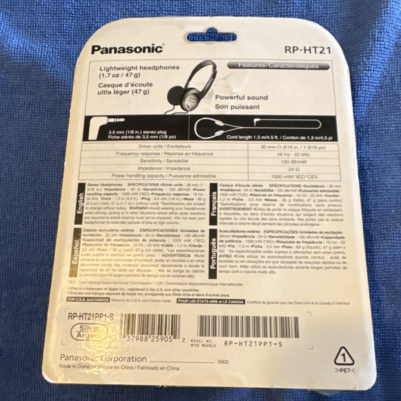 Panasonic RP-HT21 Ear-Pad Stereo Headphones 3.5mm Jack 30mm New Unopened