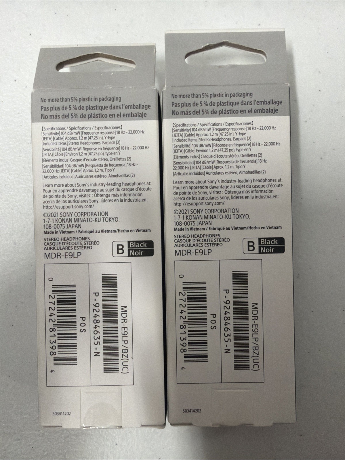SONY MDR-E9LP Earbuds Headphones / Clear Sound (BLACK) Lot of 2
