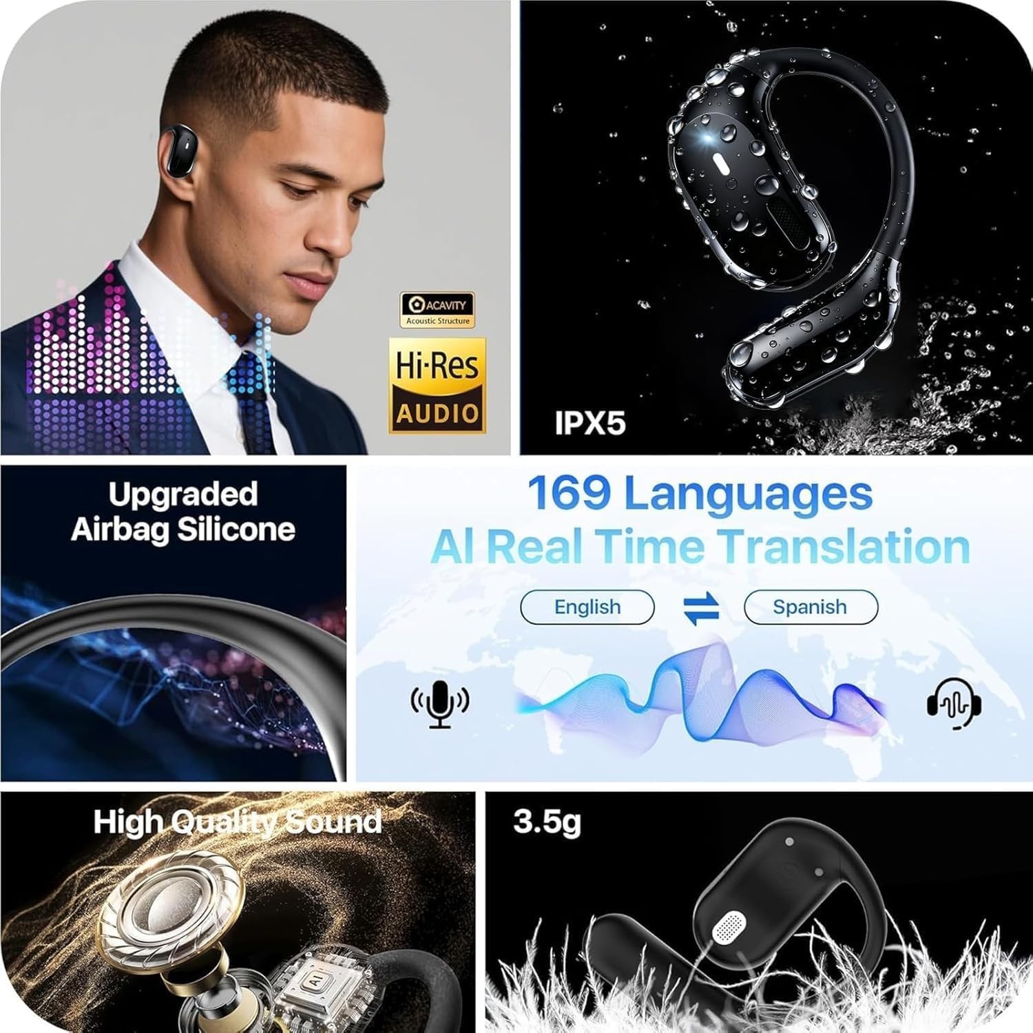 Real-Time AI Translation Earbuds 168 Languages Translator Earphones, Audifono…
