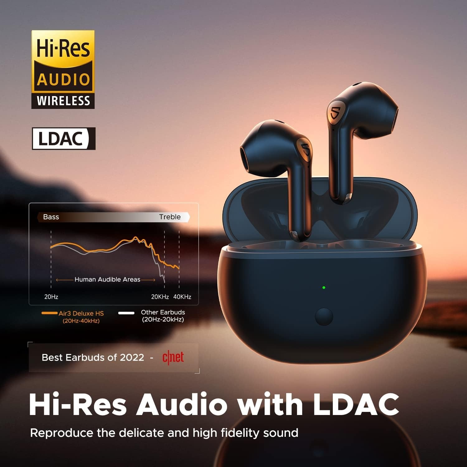 ? SOUNDPEATS Air3 Deluxe HS Hi‑Res LDAC Semi‑In‑Ear Earbuds 20H ENC – Black