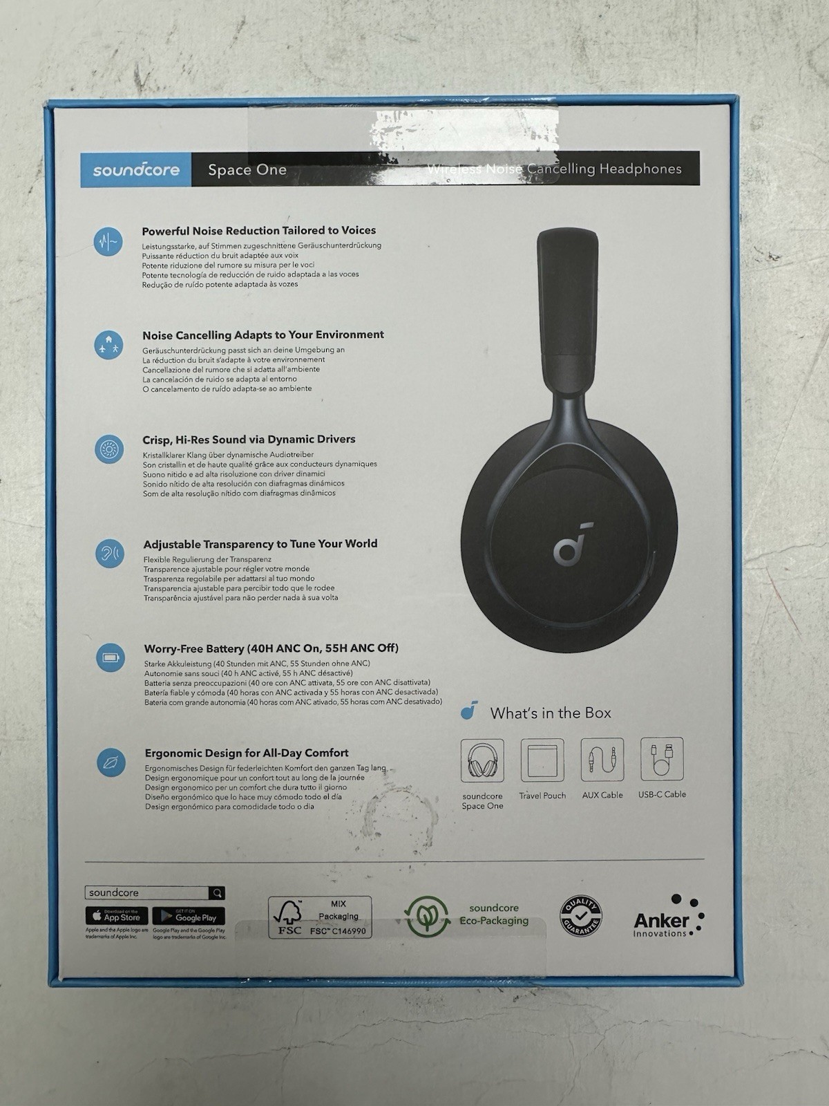 soundcore Space One Wireless Over-Ear Headphones Jet Black Brand New
