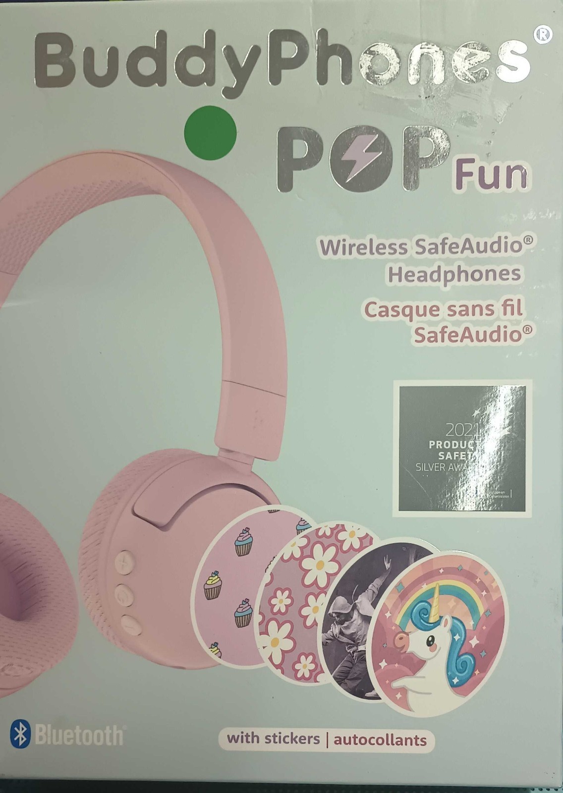 BuddyPhones POP Fun Bluetooth Wireless Kids Headphones with Microphone PINK