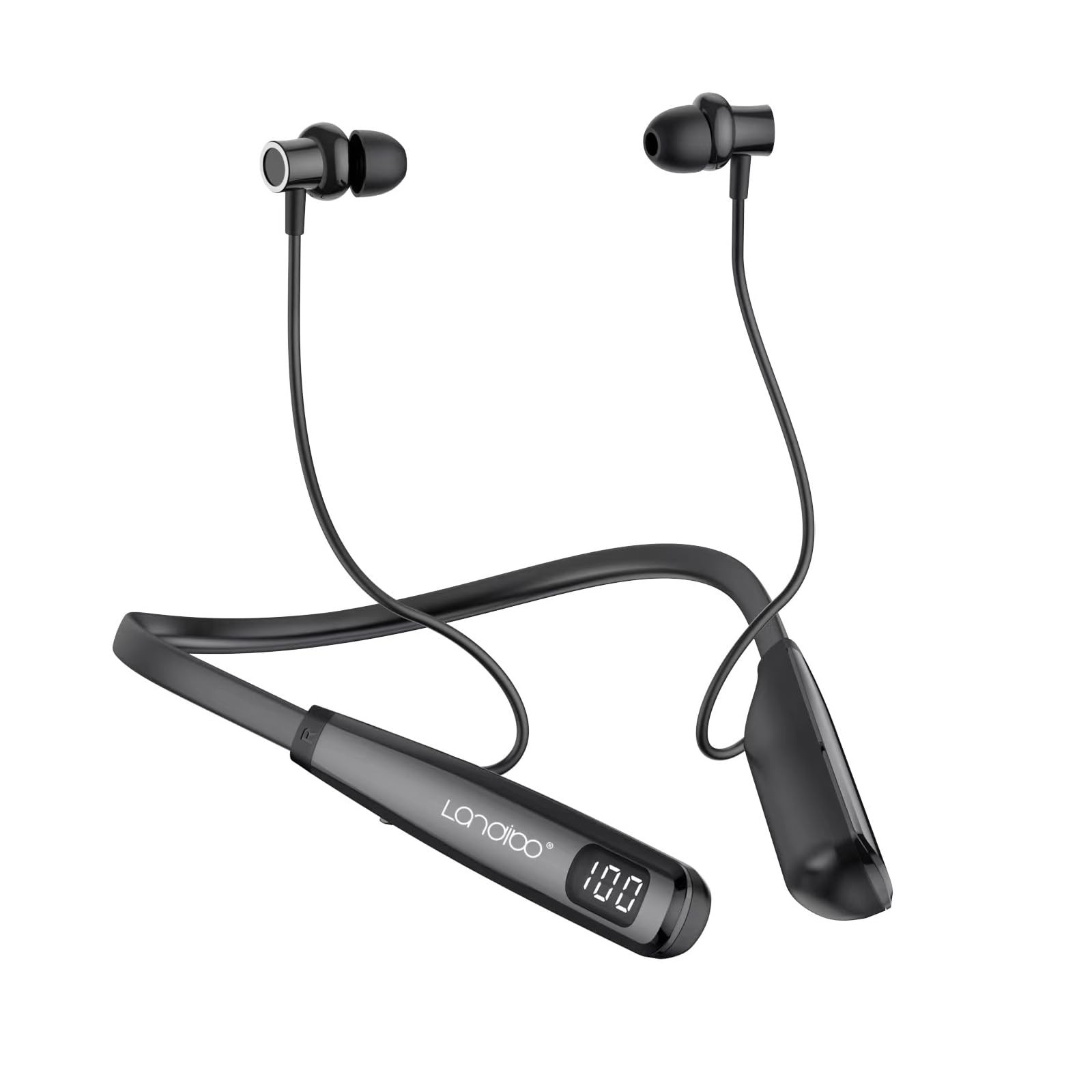 LANDIBO Wireless Waterproof Sports Earphones with 100 Hours of small, Black