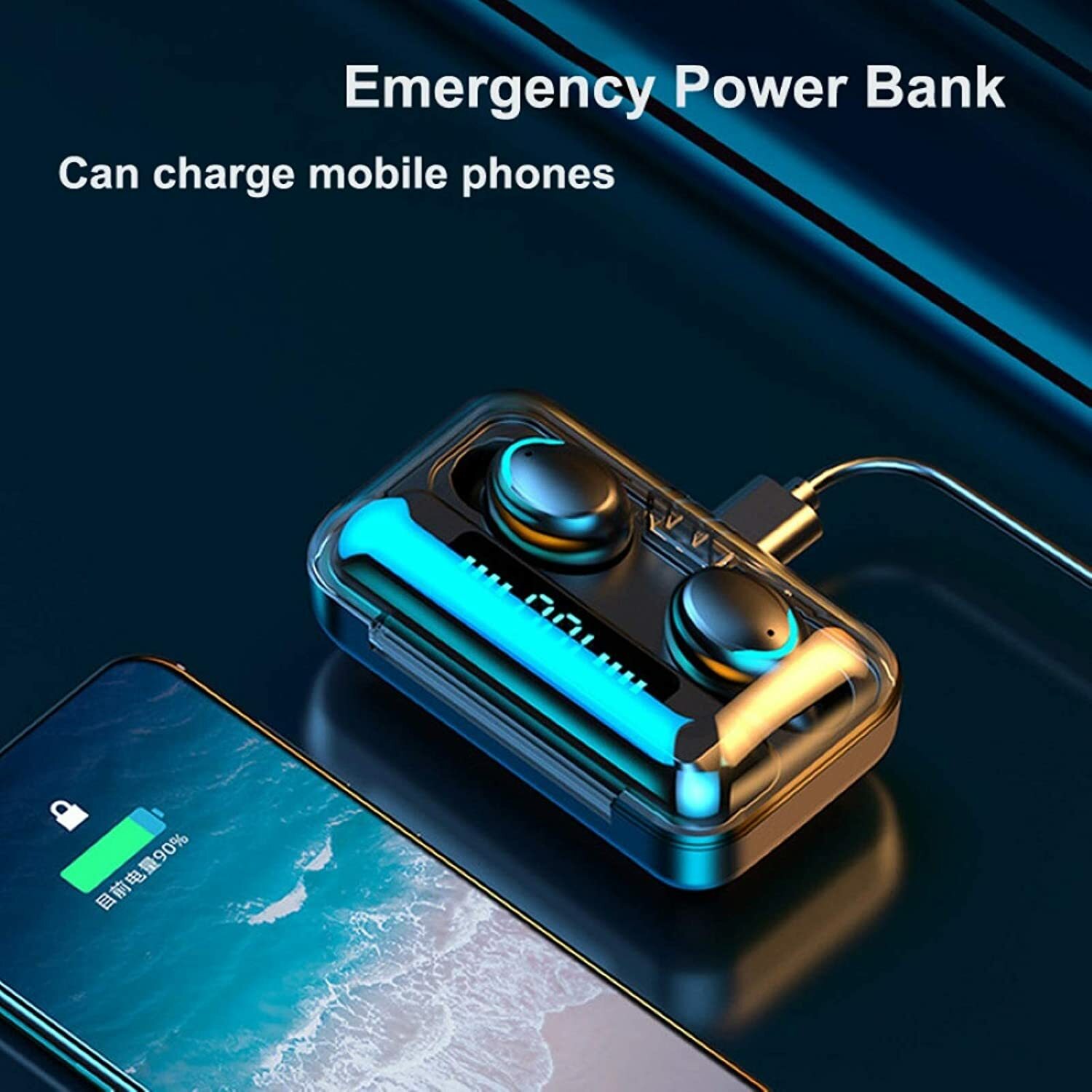 Bluetooth 5.1 Headset True Wireless Earbuds TWS Earphones Headphones +Power Bank