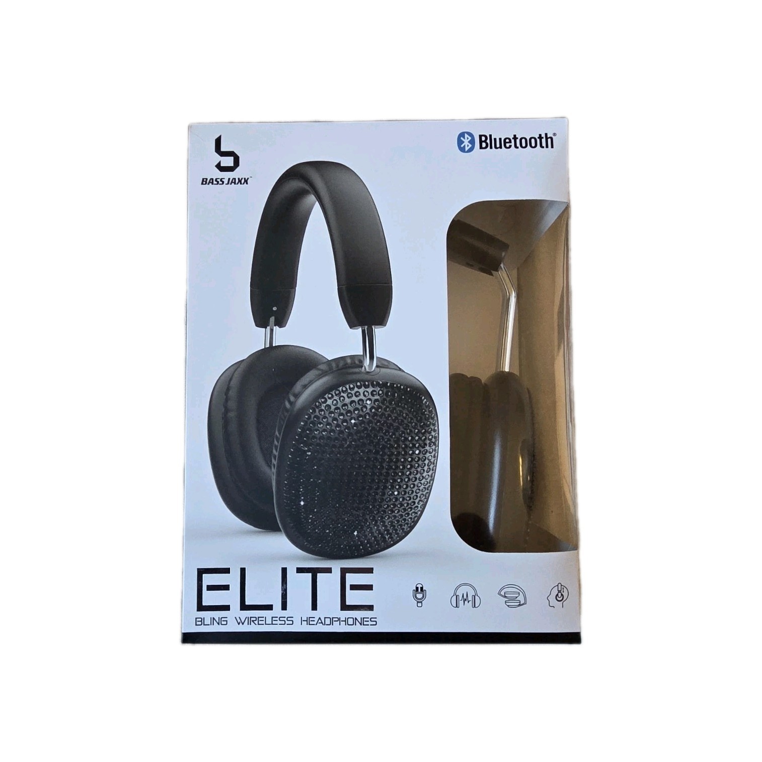 Bass Jaxx Elite Bling Wireless Headphones Bluetooth Foldable Built-In Mic Black