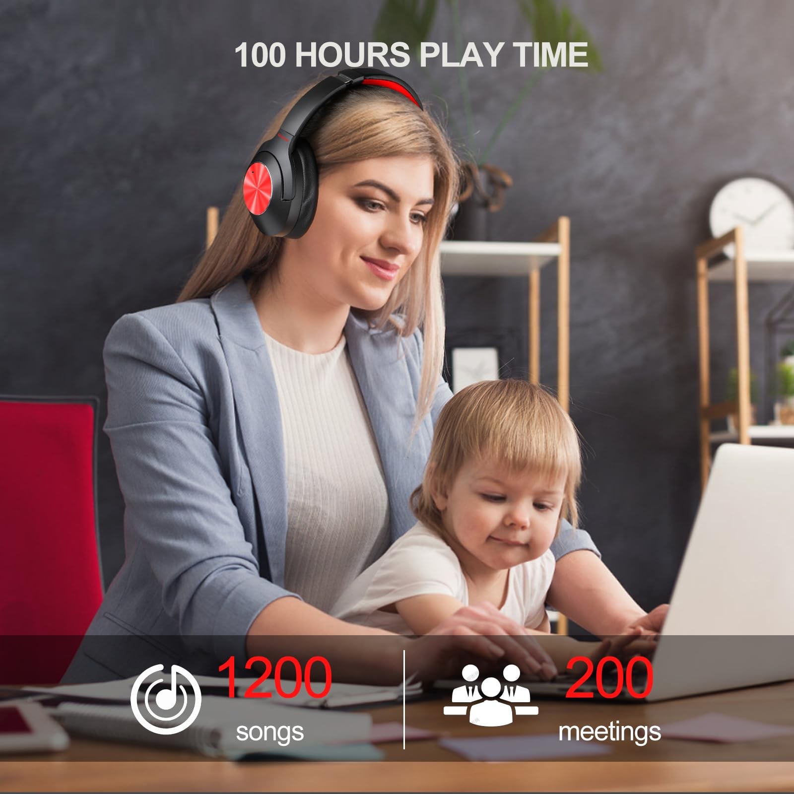 Auriculares híbridos con cancelación activa ruido, inalámbricos Bluetooth, 100 h