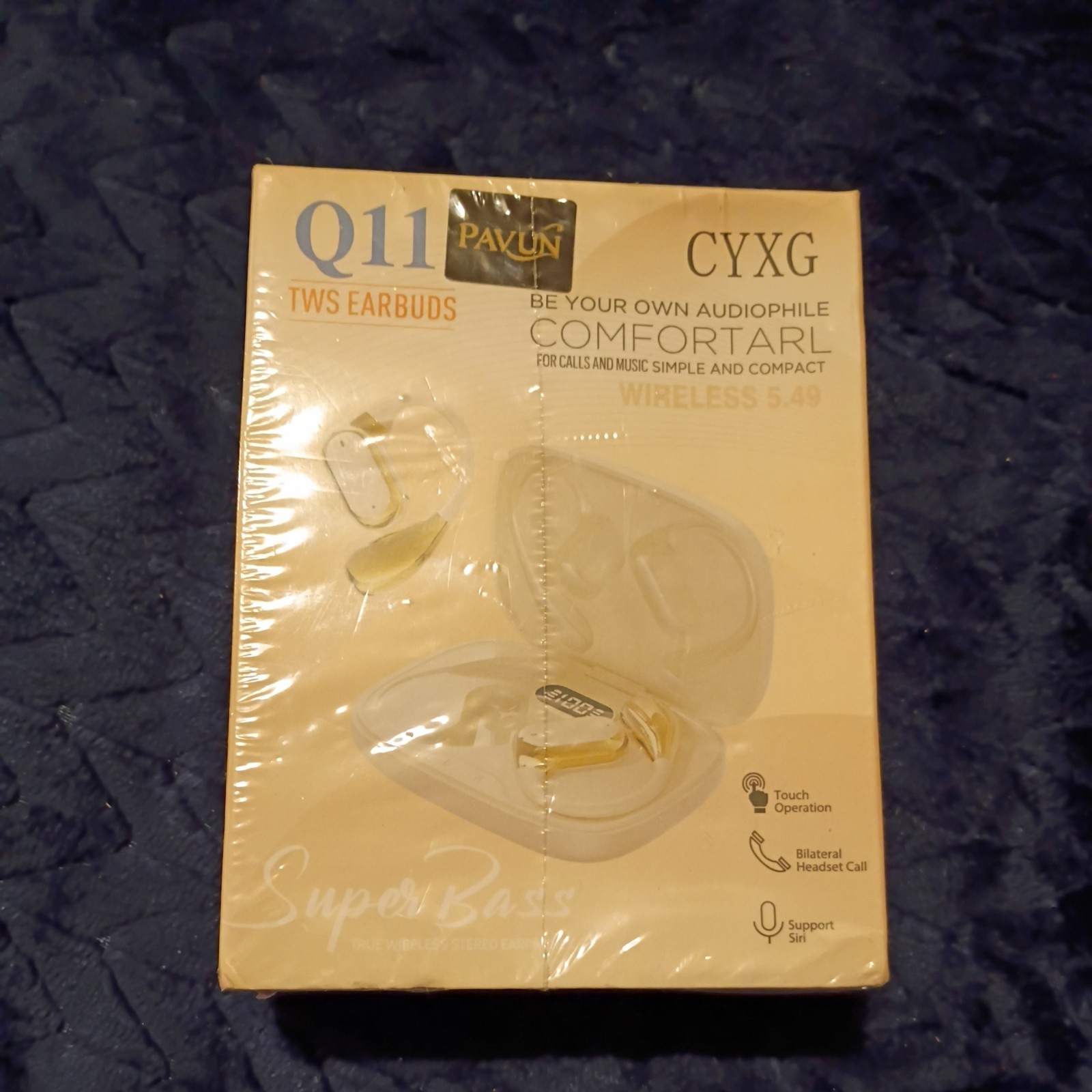CYXG Q11 Wireless Bluetooth Ear-hook Earbuds Super Bass Touch Gold/White