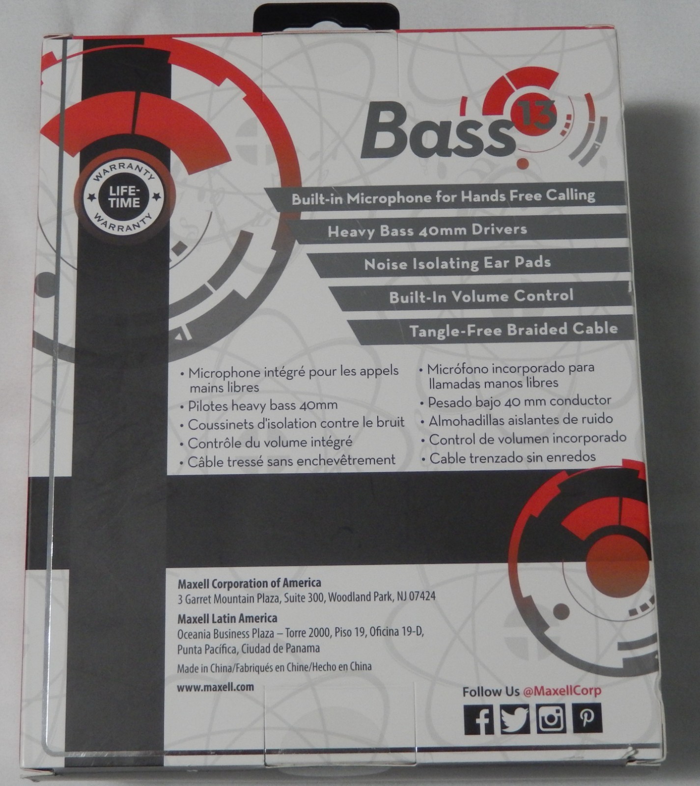 Maxell Bass 13 Headphones with Microphone and Volume Control Model #199840