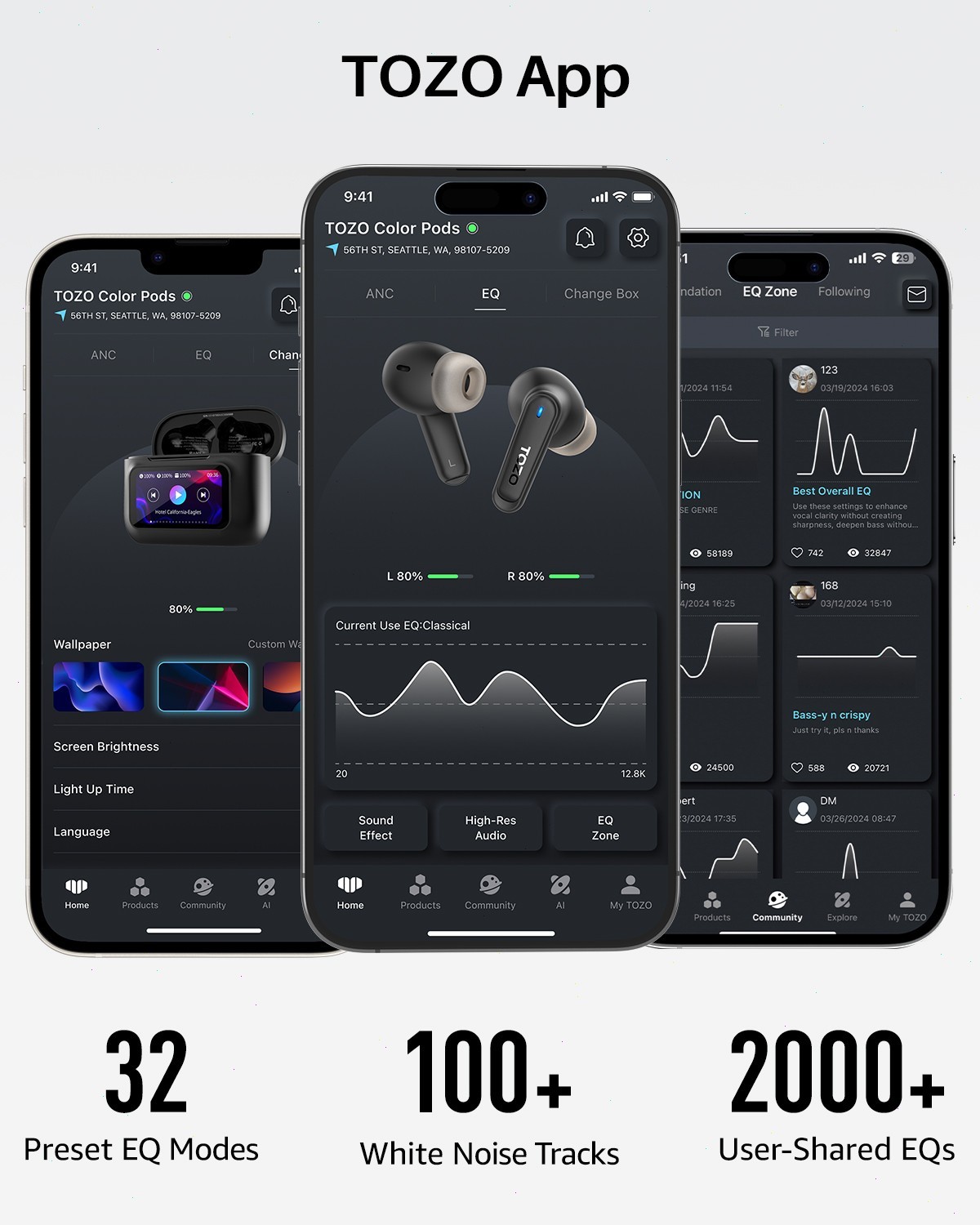 TOZO Hybrid Active Noise Cancelling Earbuds with Smart Touch Screen