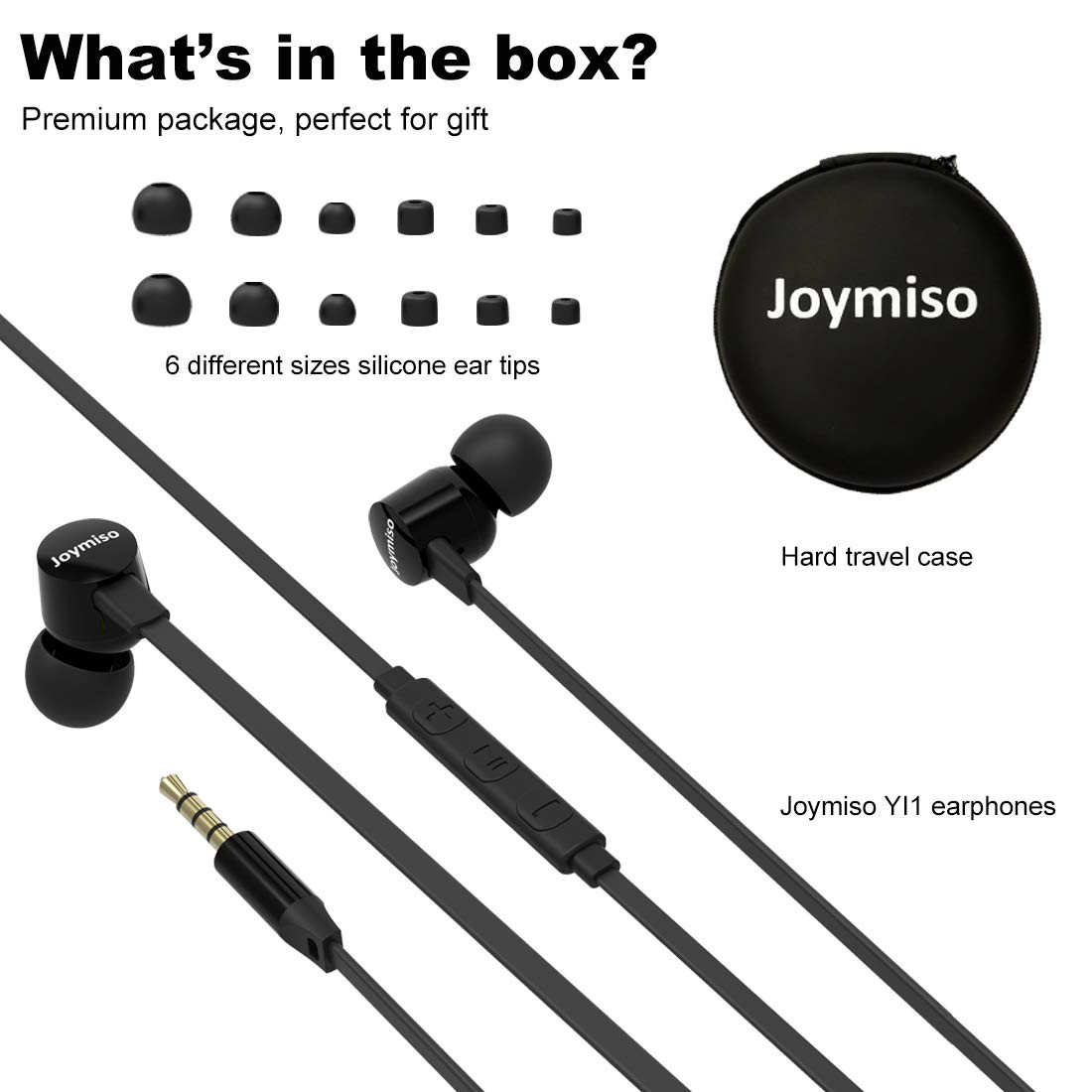 Joymiso Tangle Free Earbuds for Kids Women Small Ears with Case, Black