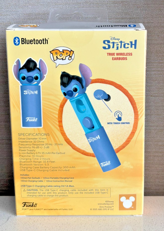 Disney Stitch Bluetooth Kids Wireless Ear Buds with Touch Control, Blue
