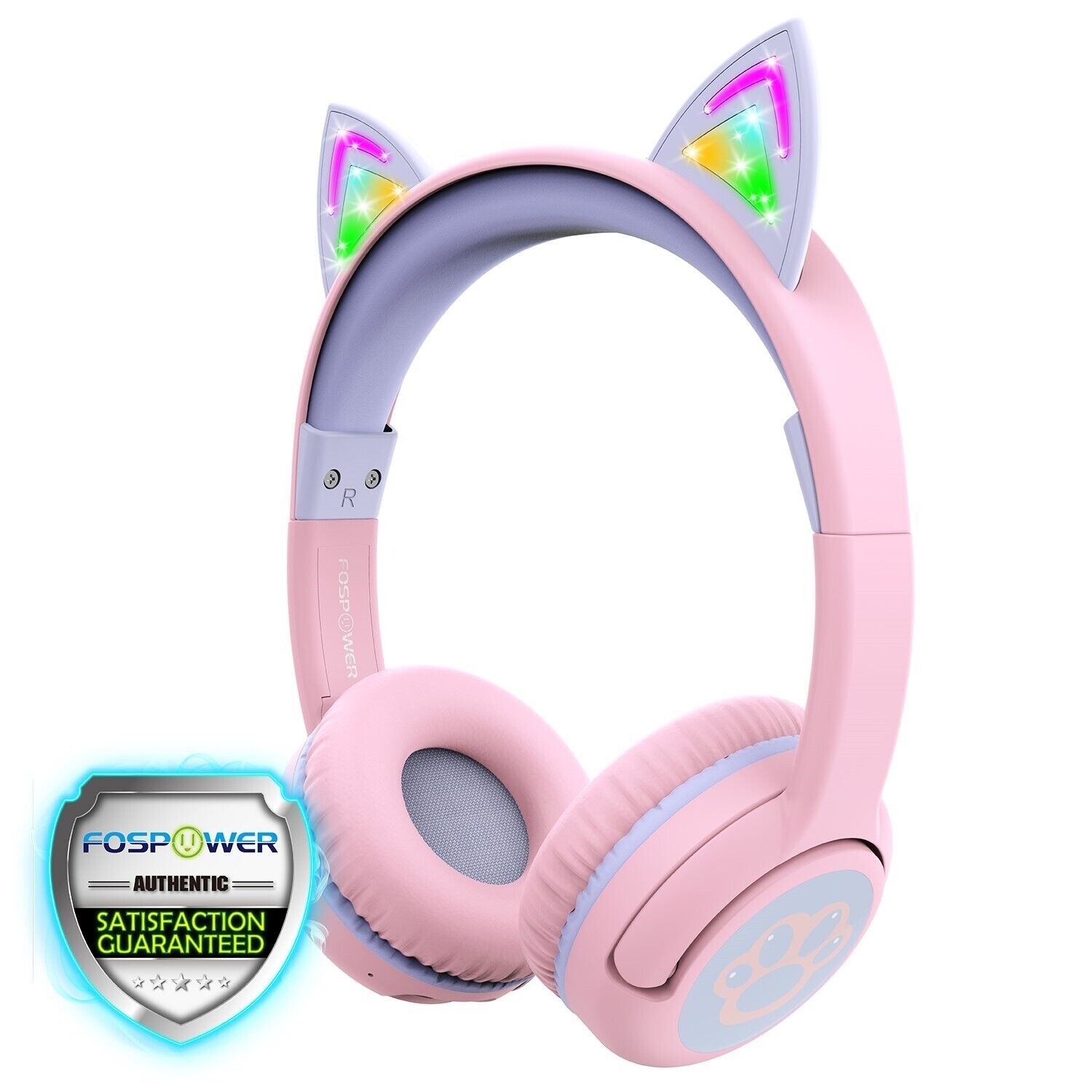 FosPower Kids Headphones Bluetooth Wireless/Wired Headphones with LED Cat Ears