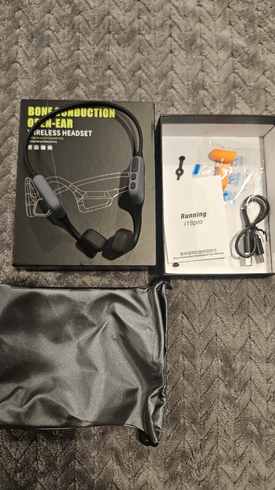 Bone Conduction Open Ear Bluetooth Headphones BLACK NEW