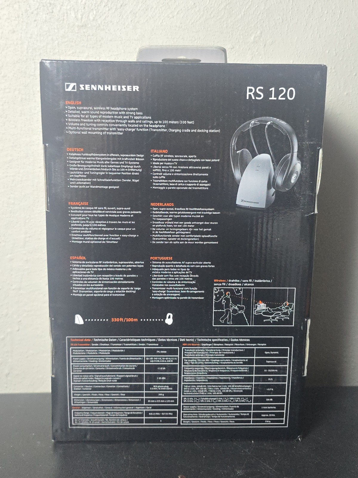 Sennheiser RS 120 RF UHF Wireless Headphones w/ Transmitter Base Black/Gray