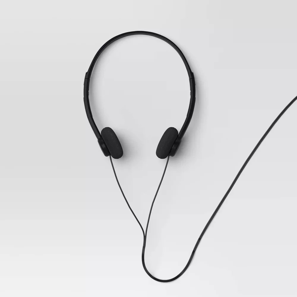Black On Ear Wired Headphones 3.5mm Jack Plug Auxiliary Foam Cushion 4 ft Cord
