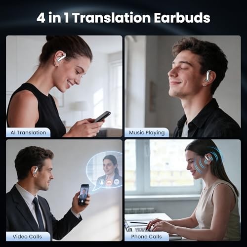 50H AI Translation Earbuds – 4-in-1 – Real Time 50H Playtime Translator