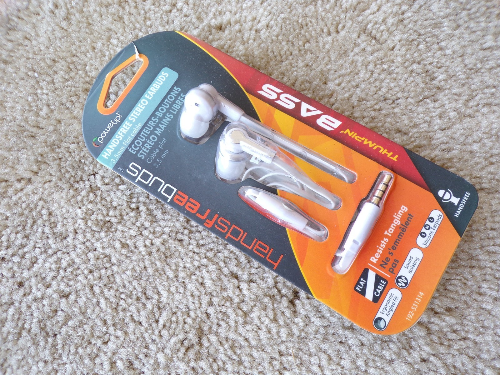 Powerup Stereo Earbuds 3.5 mm Handsfree 4 Ft Cable; @c17