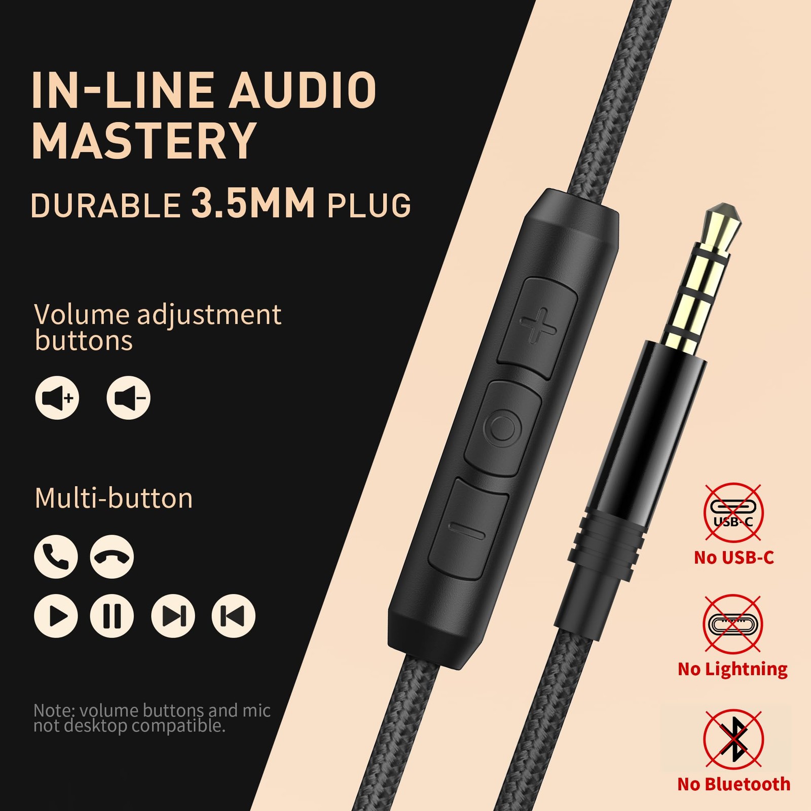Wired Headphones 40mm Driver Over Ear Noise Reduction – Comfortable