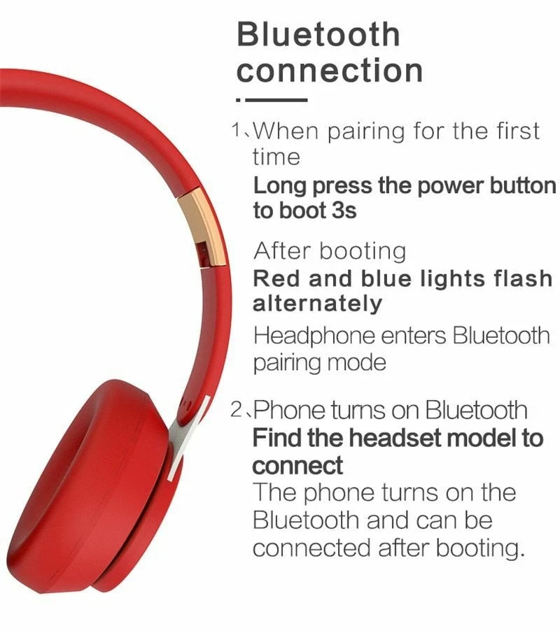 Wireless Bluetooth Gaming Headphones HiFi Bass Stereo Over Ear Folding Headset