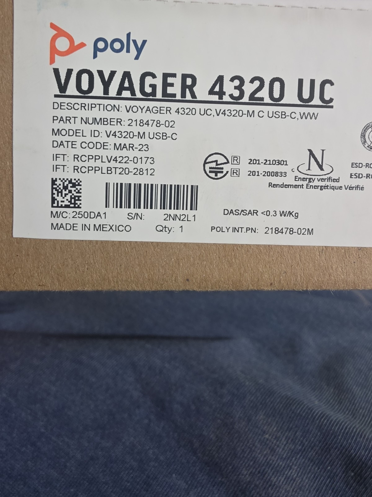 Poly Voyager 4320 UC Wireless Bluetooth Headset‎ Plantronics 218478-02 Headphone