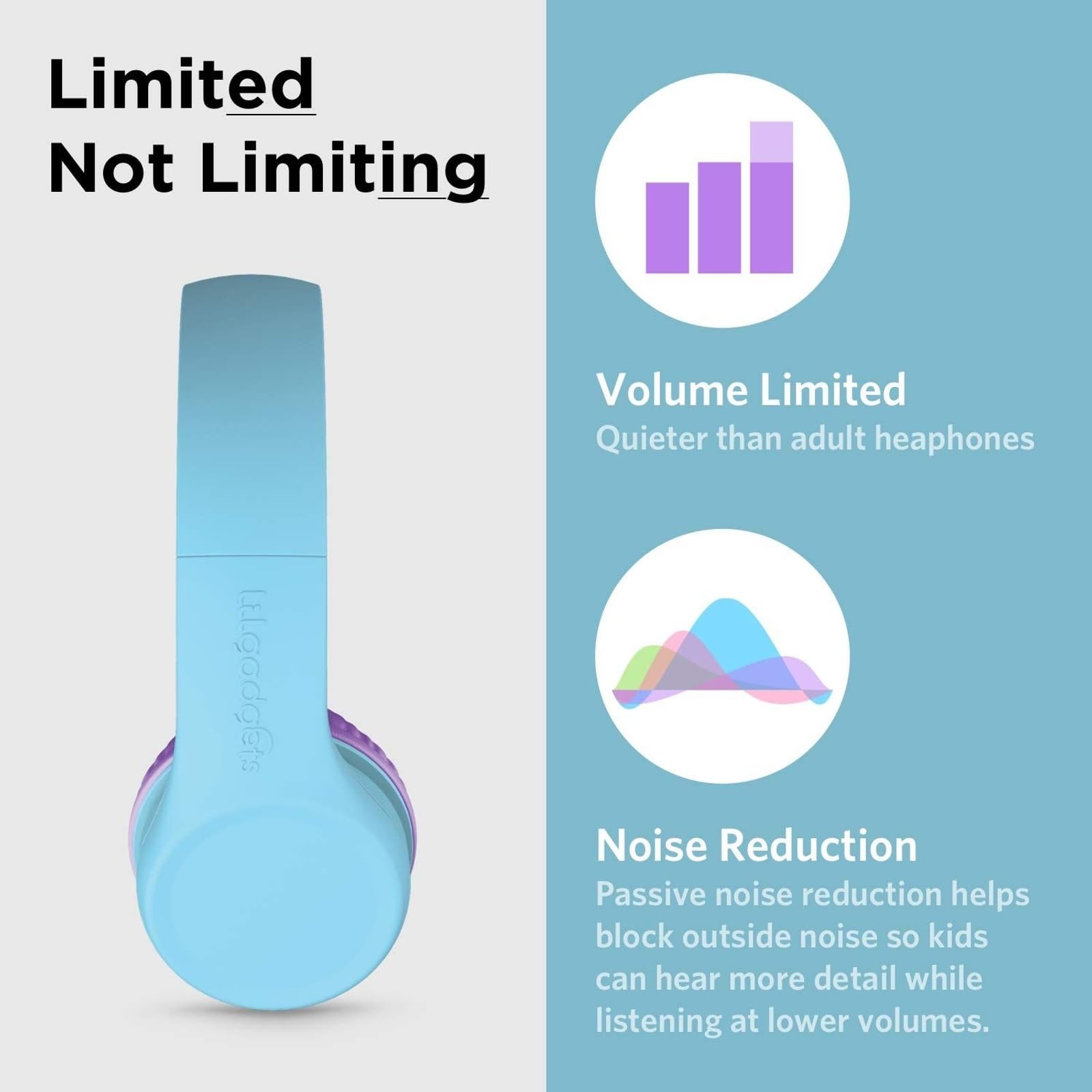 LilGadgets Connect+ Foldable Headphones, Adjustable Fit Ages 3-7, Blue/Purple