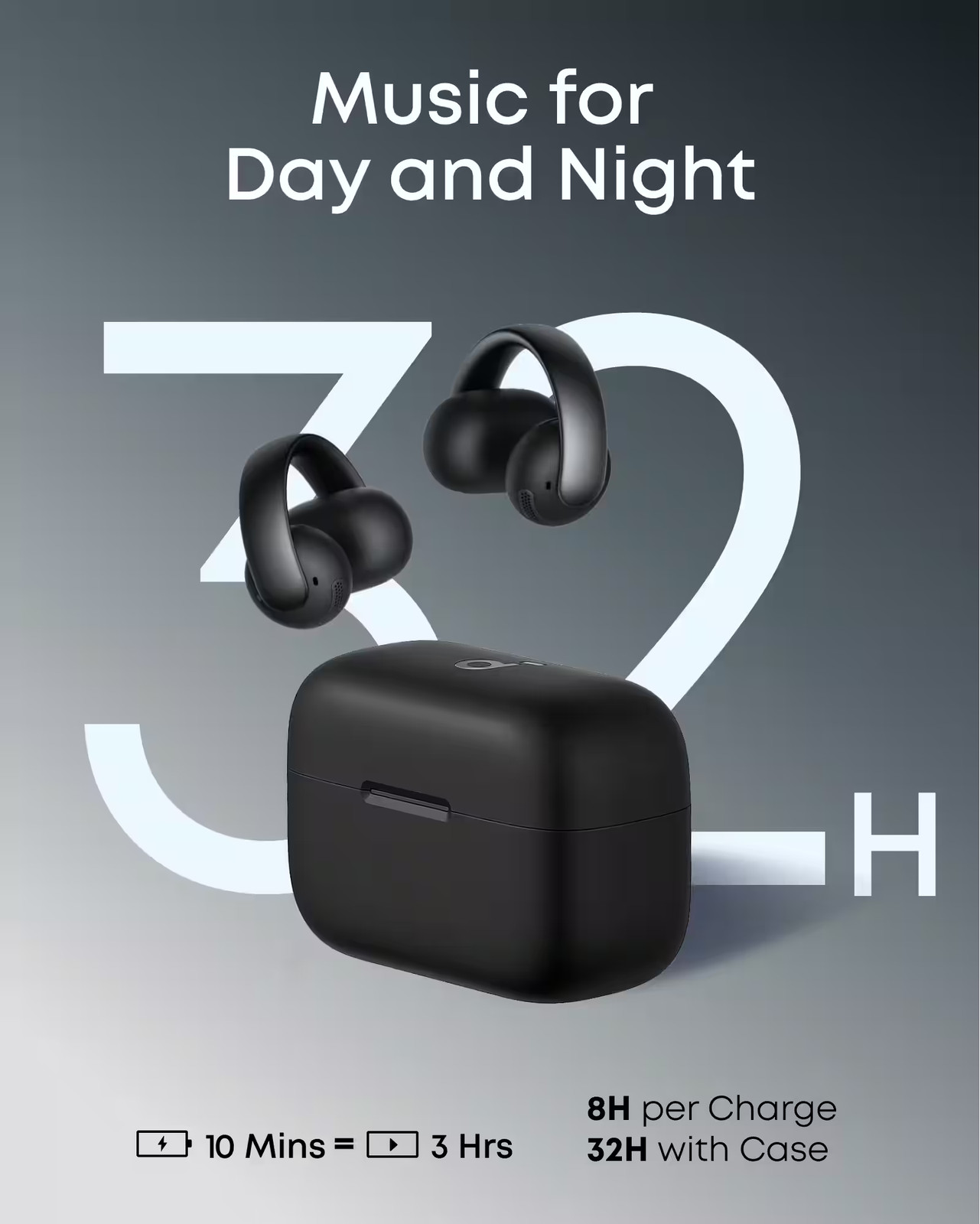 Soundcore – by Anker AeroClip Open-Ear Cip-On Earbud Headphones – Black