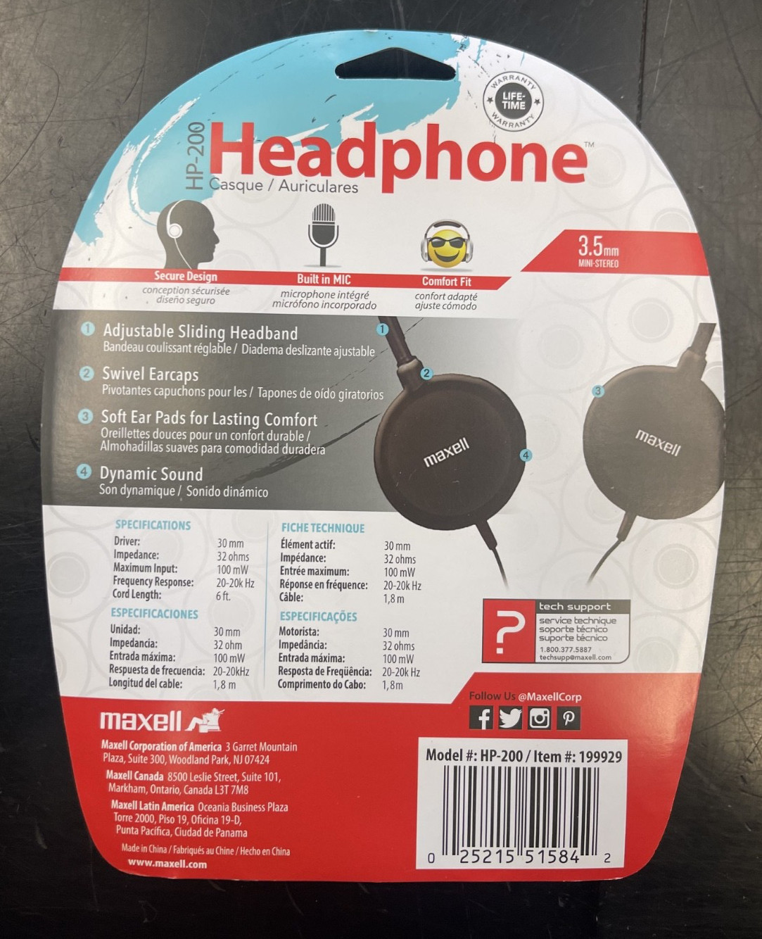 Maxell HP-200 Wired Headphones with Inline Microphone (199929)