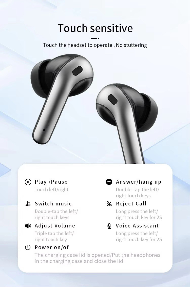 Bluetooth Earbuds, 40H, IPX5 Waterproof, Touch Controls, 13mm Speakers, Black