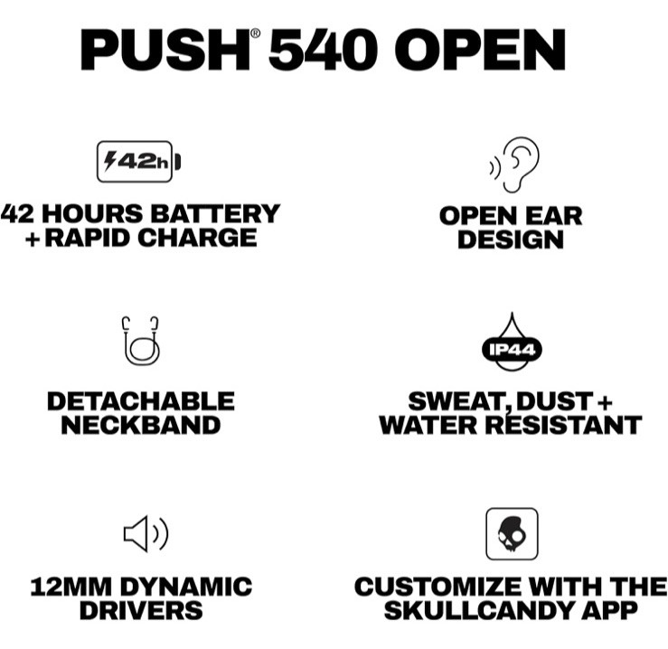 Skullcandy Push 540 Open Ear Earbuds True Wireless Bluetooth Bone White A9