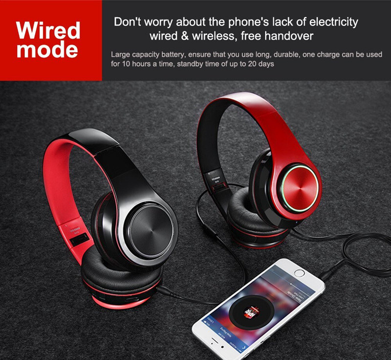 Wireless Foldable LED Flashing Stereo Bluetooth Headphone Heavy Bass With Mic US