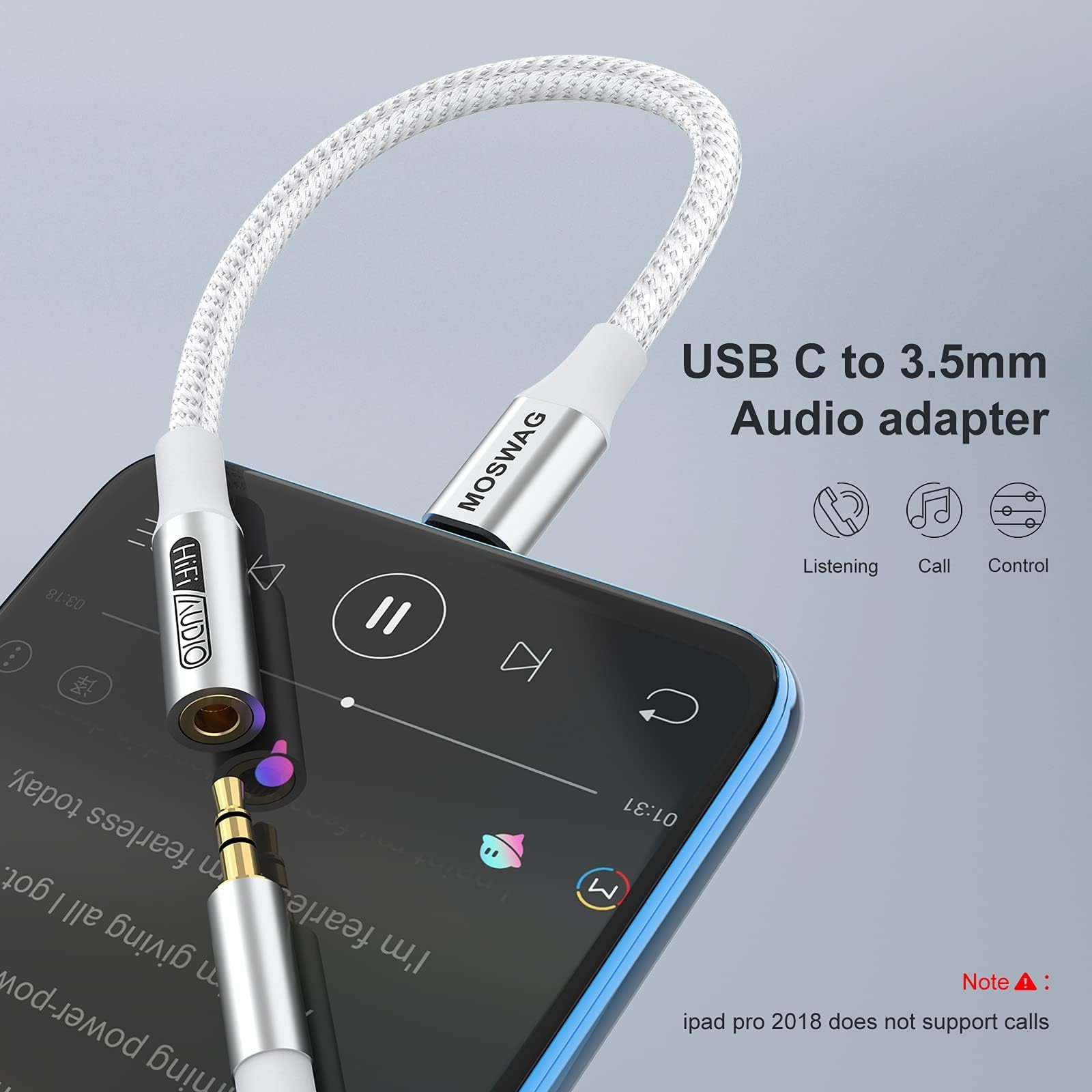 MOSWAG USB Type C to 3.5mm Headphone Jack Adapter, Audio Adapter USB C to Aux Do
