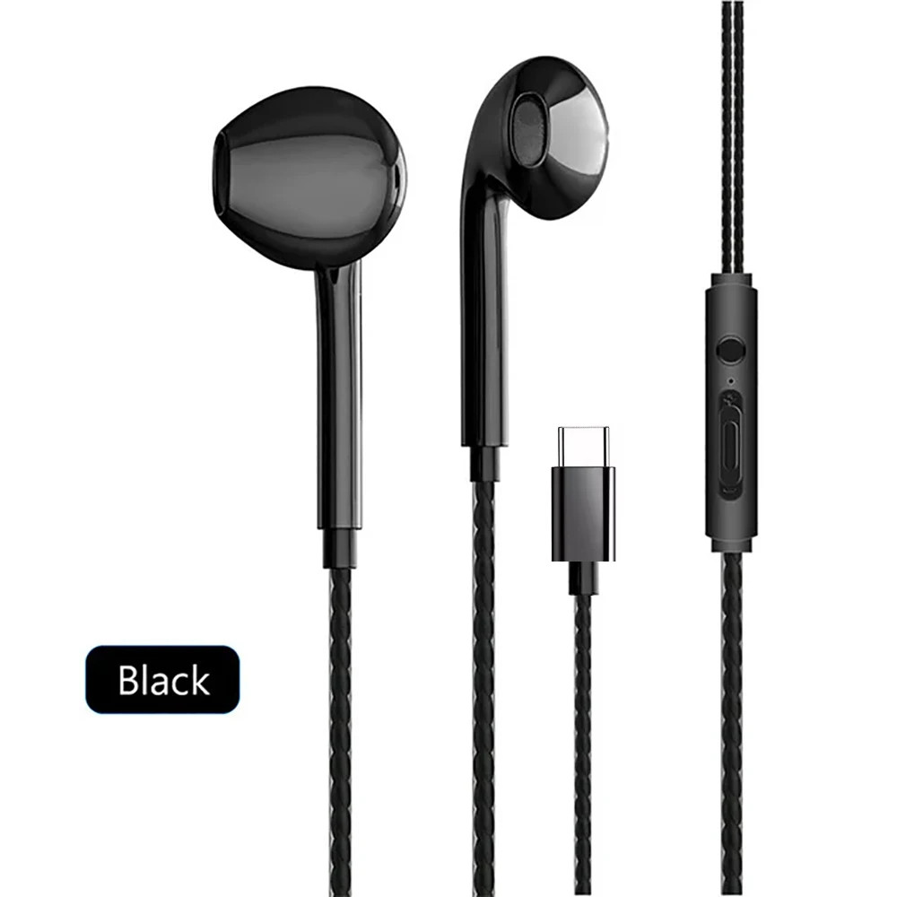 Type C Wired Earphones In-Ear Headset with Microphone 3.5mm Stereo Bass Headphon