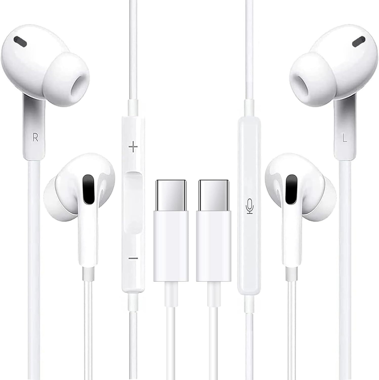 2 Pack In-Ear Headphones USB-C Earbuds for iPhone 15 Pro Max /Galaxy S24 S23 S22