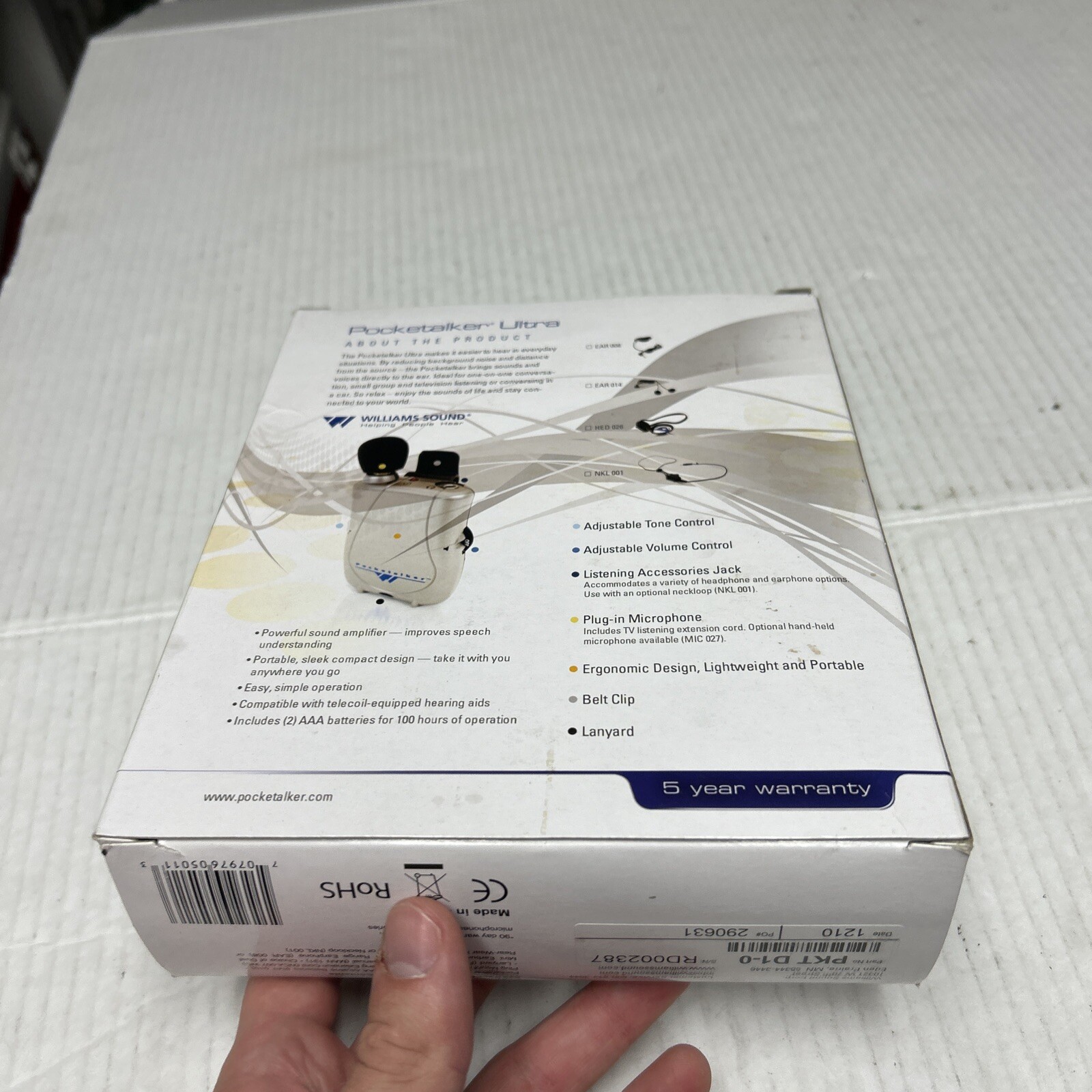 Williams Sound Pocketalker Ultra Personal Sound Amplifier With Box