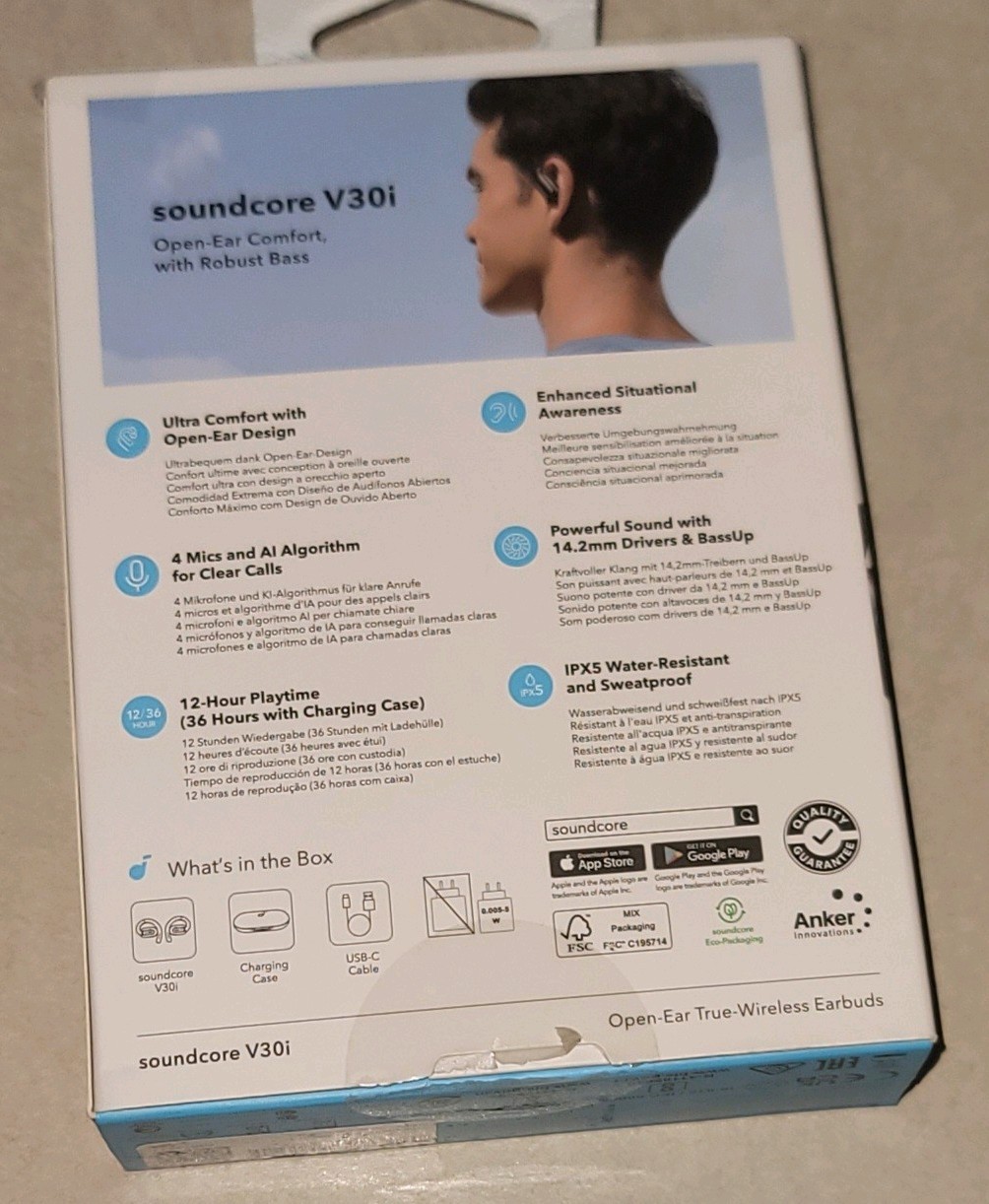 Soundcore V30i Open-Ear Headphones Ergonomic Ear Hooks Sport Earbuds