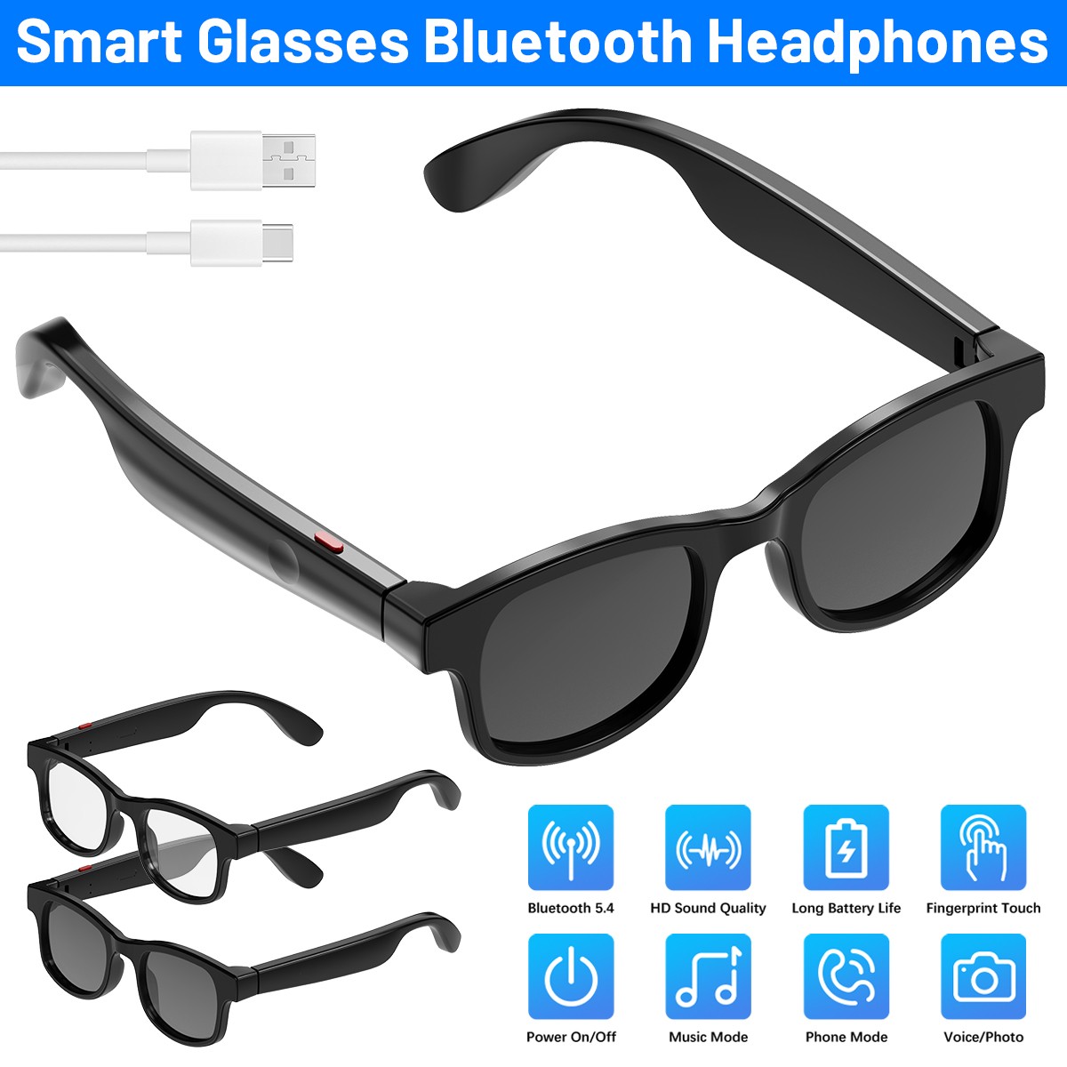 Smart Bluetooth 5.4 Sunglasses Polarized OWS Headphones Stereo Speaker Headsets