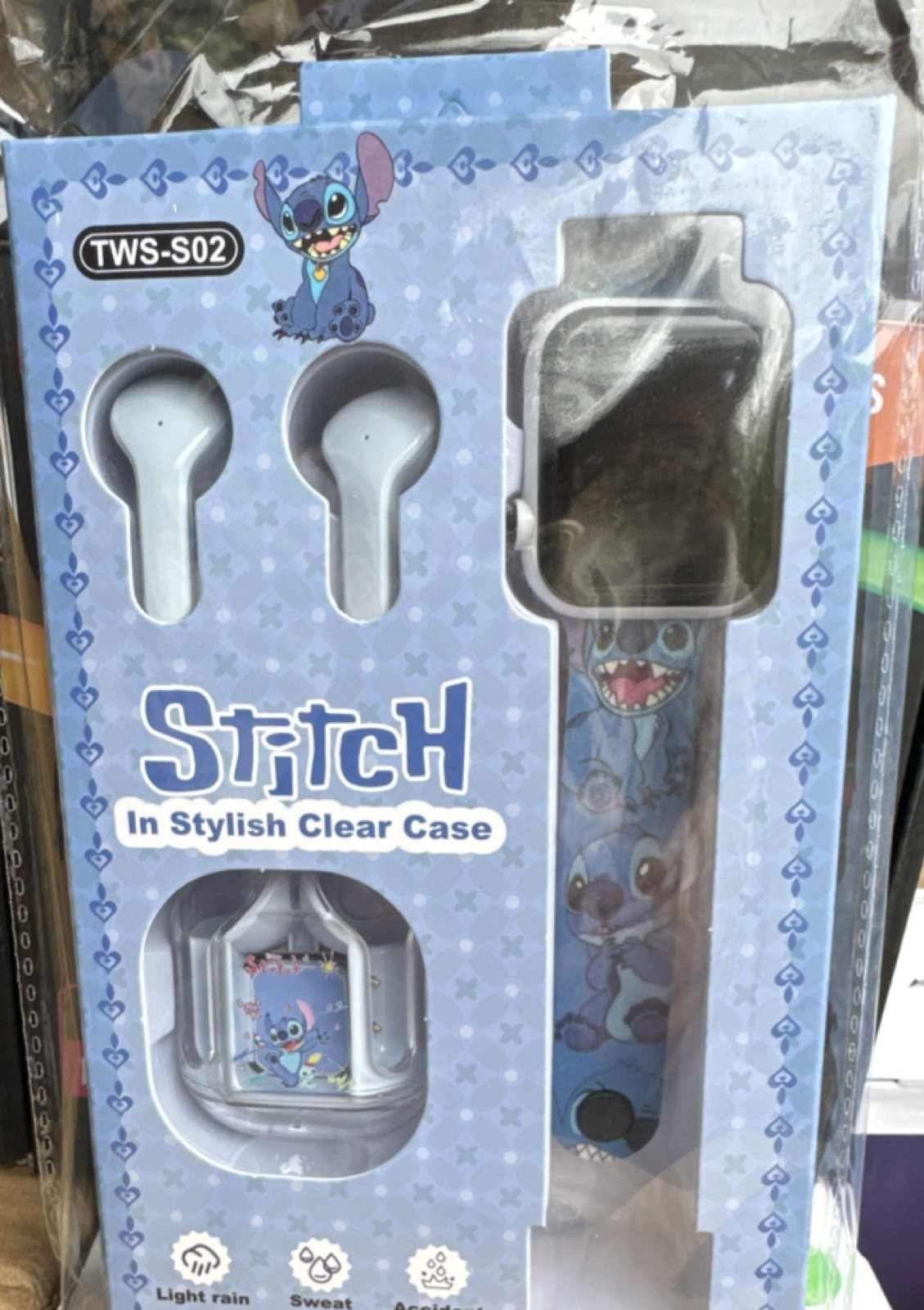 Stitch TWS-S02 Bluetooth Wireless In-Ear Earbuds White Blue, Stylish Clear Case