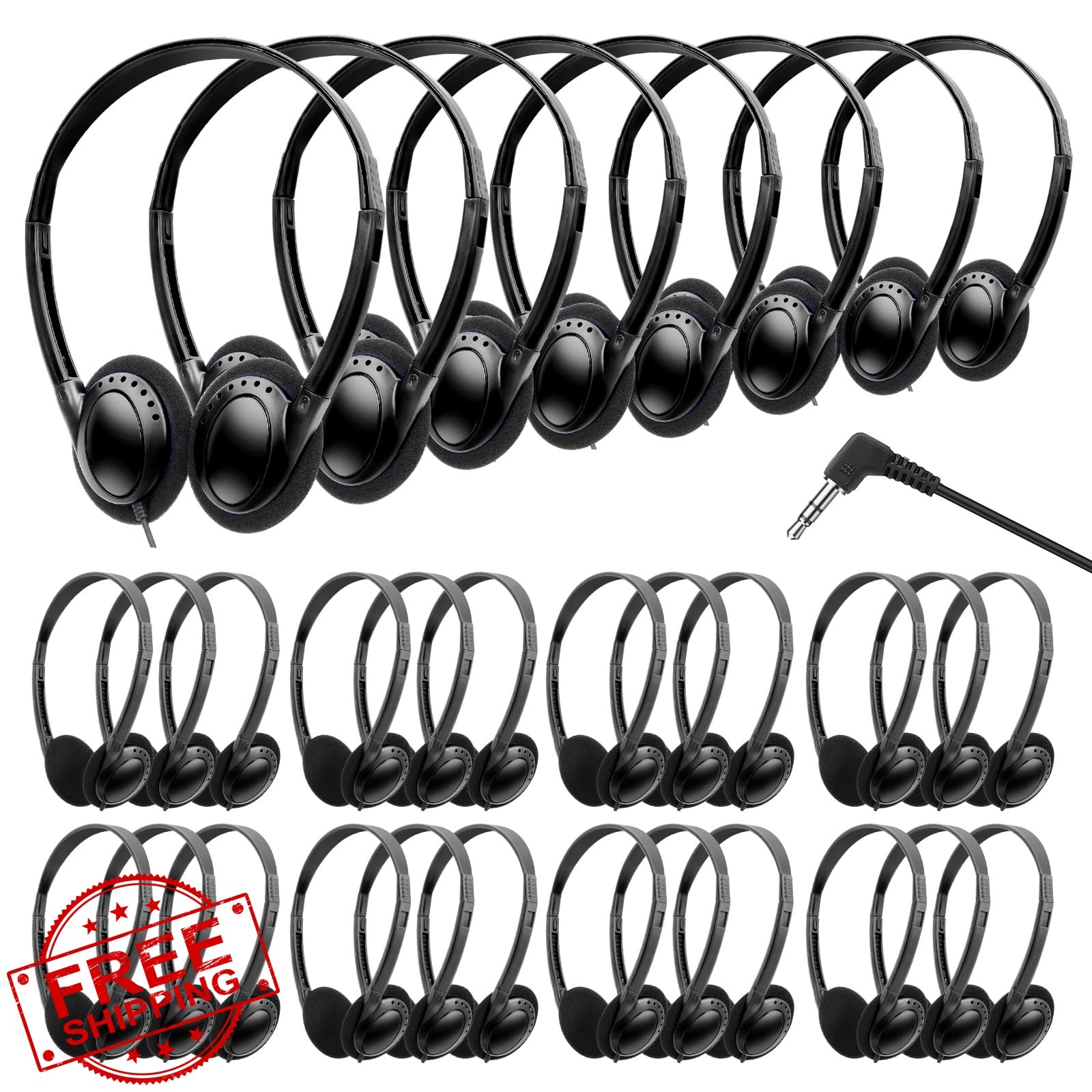 Wensdo 50 Pack Bulk Headphones Black Wired On Ear