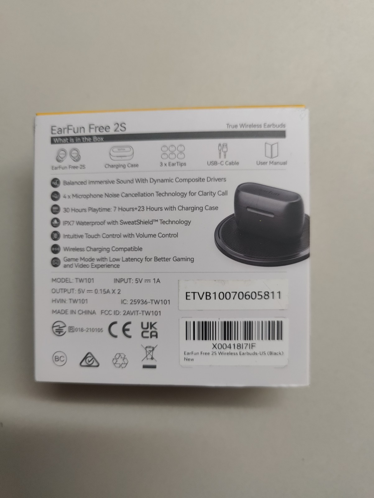 EarFun Free 2S True Wireless Earbuds IPX7 Waterproof Touch Control, Black