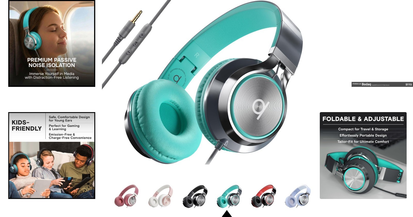 Turquoise CL750 Wired Headphones with Built-In Mic – Perfect for School & Work