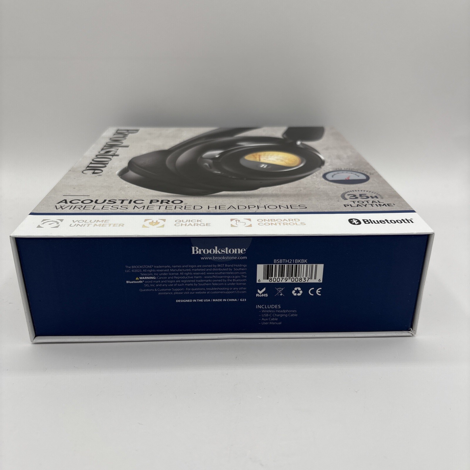 Brookstone Acoustic Pro Wireless Metered Headphones 35 Hours Bluetooth NEW