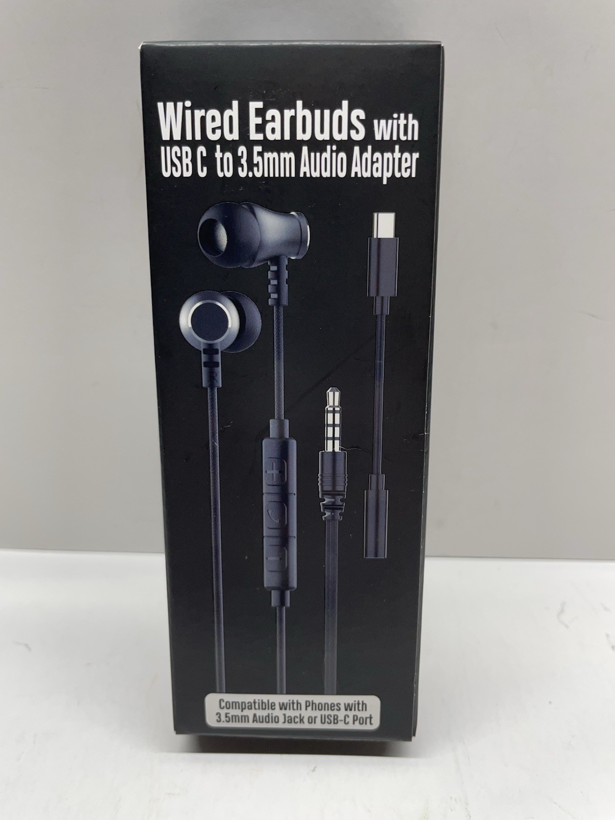 Wired Earbuds w/ USB-C to 3.5mm Adapter Mic Volume Control Noise Isolating Black