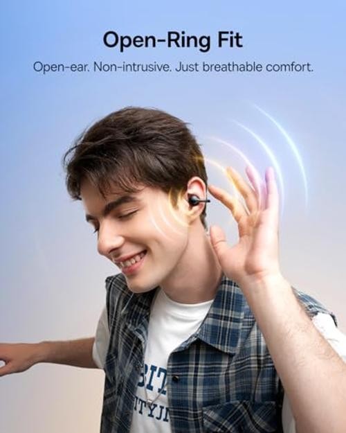 Bass BC1 Open Ear Earbuds Clip-On Headphones, Open-Ring Comfort Space Black