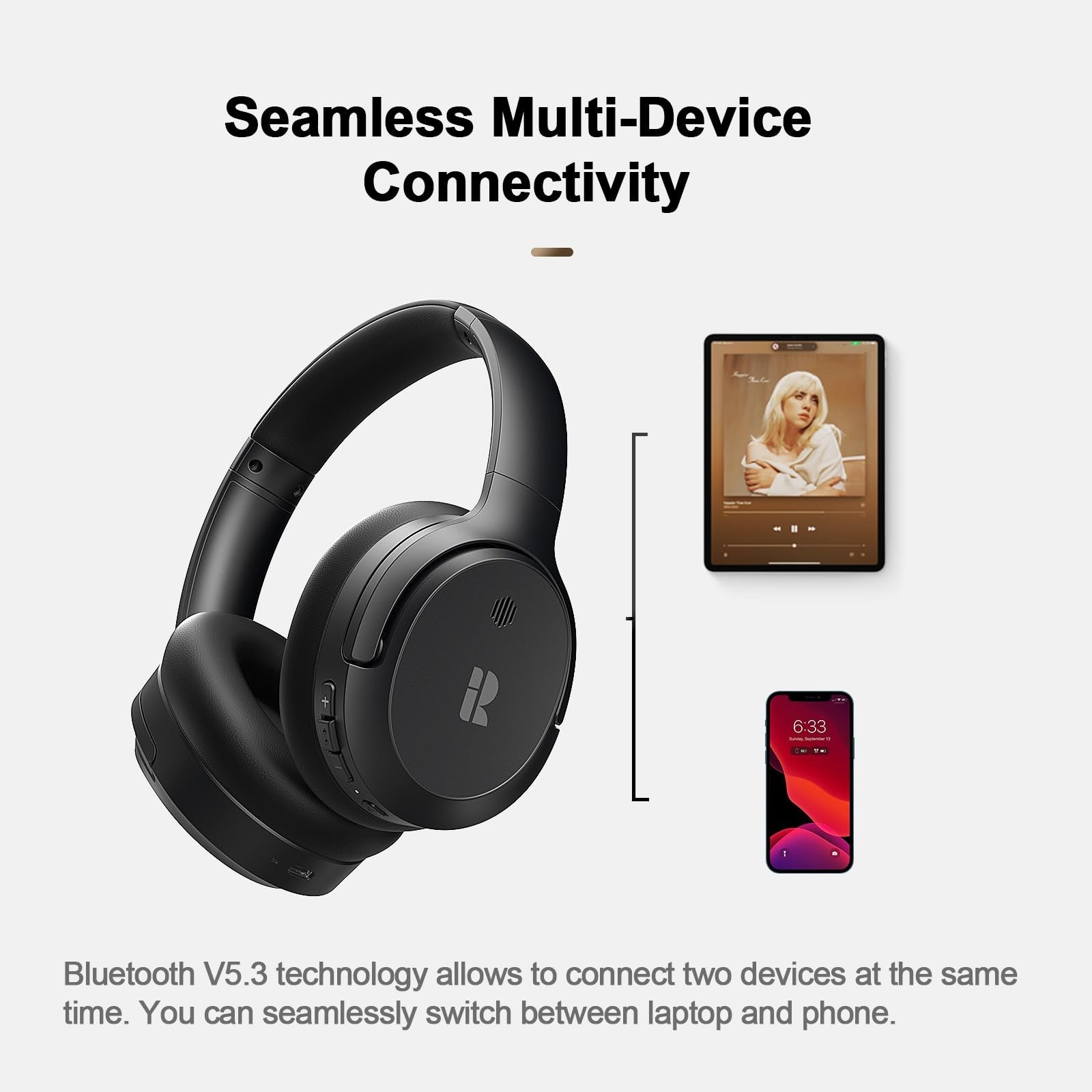 Wireless Bluetooth Headphones, Active Noise Cancelling, 140H Playtime, Deep Bass