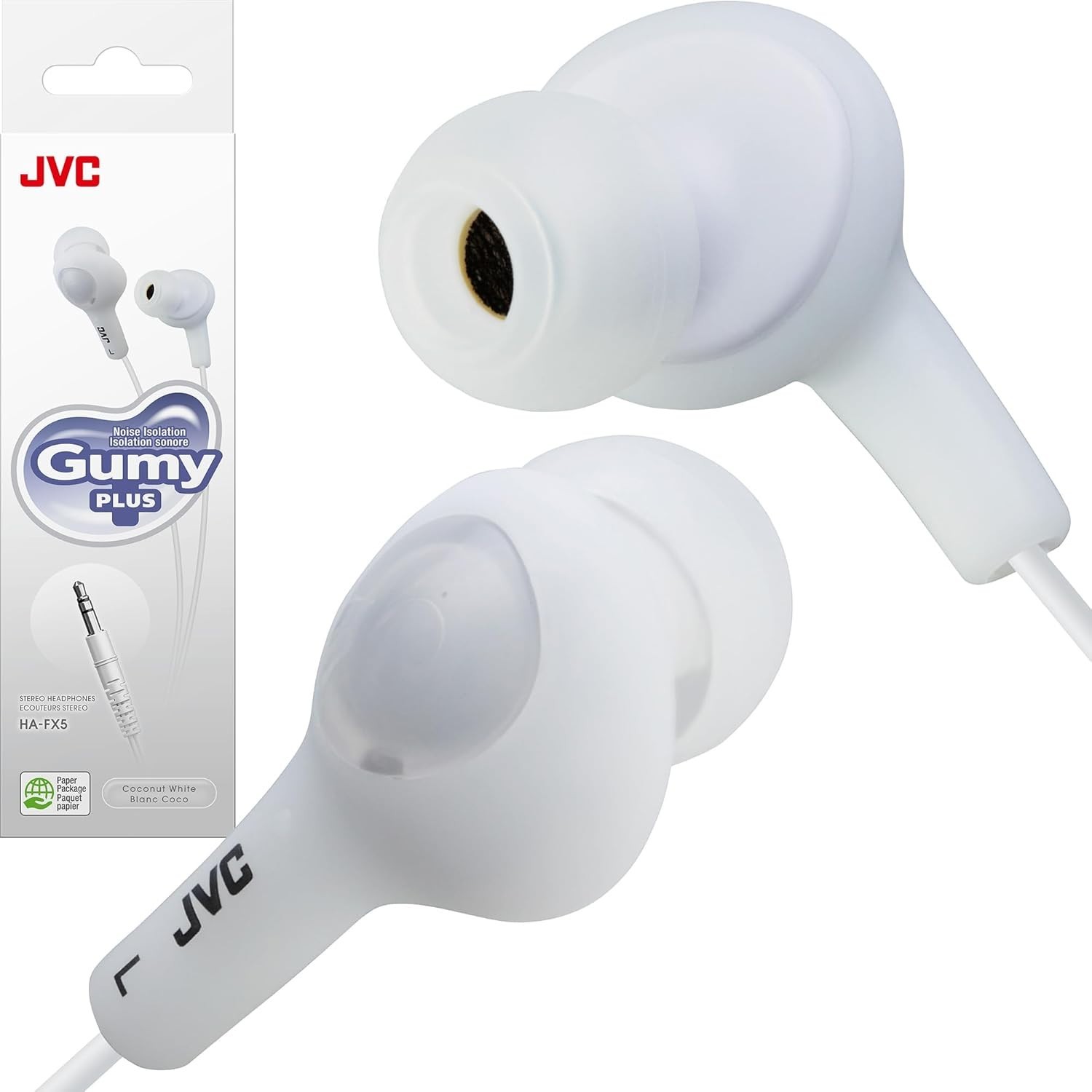Gumy Plus White Inner Ear Headphones Noise Isolation 3.5mm Jack