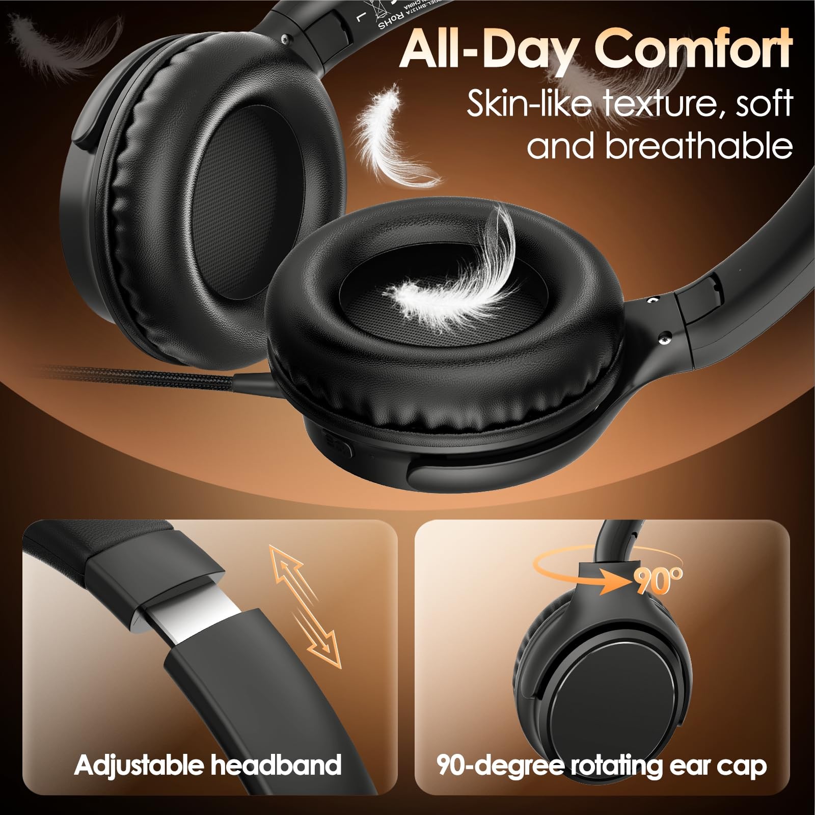 Wired Over Ear Headphones USB C Mic 3 EQ Modes 1.2m Cord HiFi Bass Foldable
