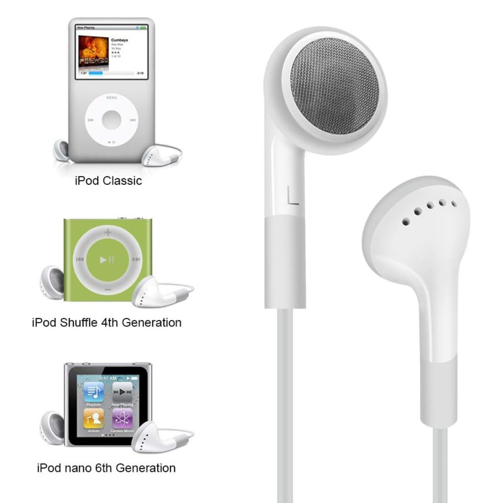 Wavesound White Wired Earbuds with 3.5mm Jack, No Mic and No Remote – 12 Pack