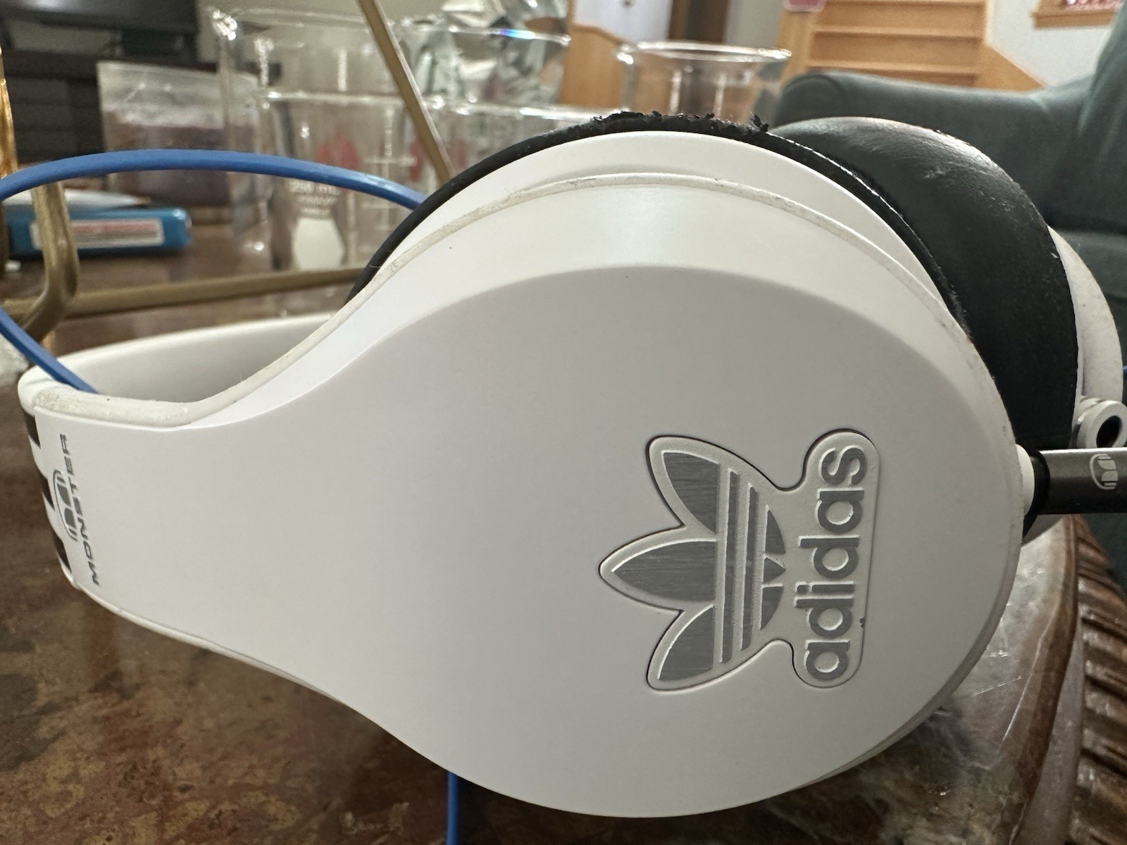 Adidas Over-Ear Wired Headphones (White/Black – Blue Cable)