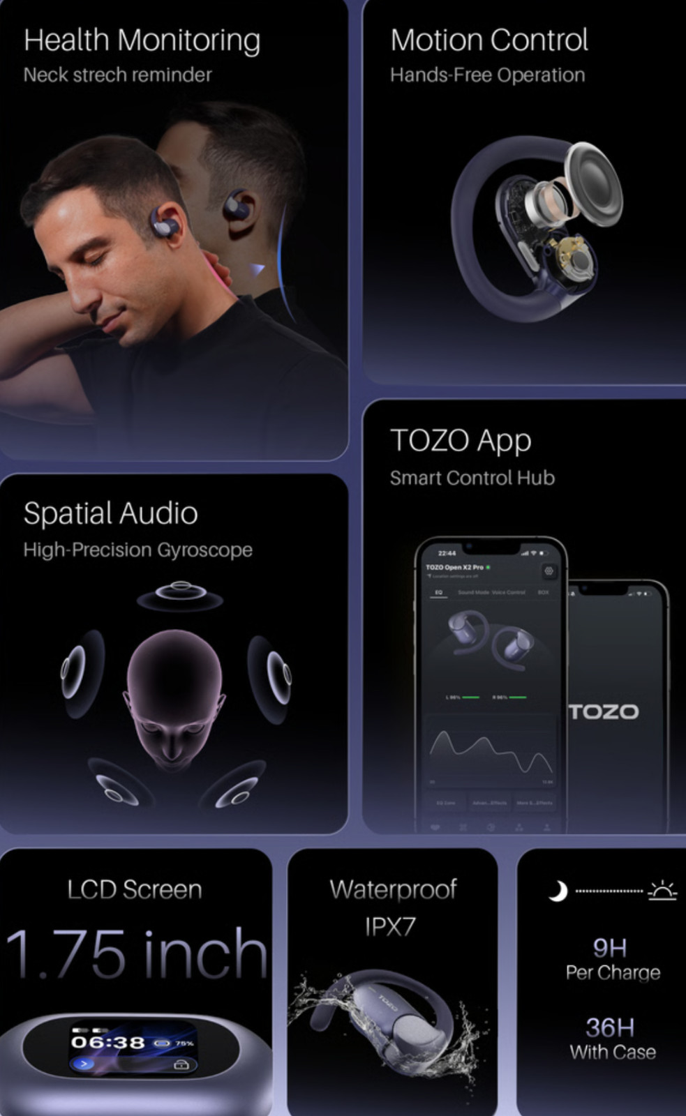 TOZO X2 Pro AI Smart Health Open Ear Headphones